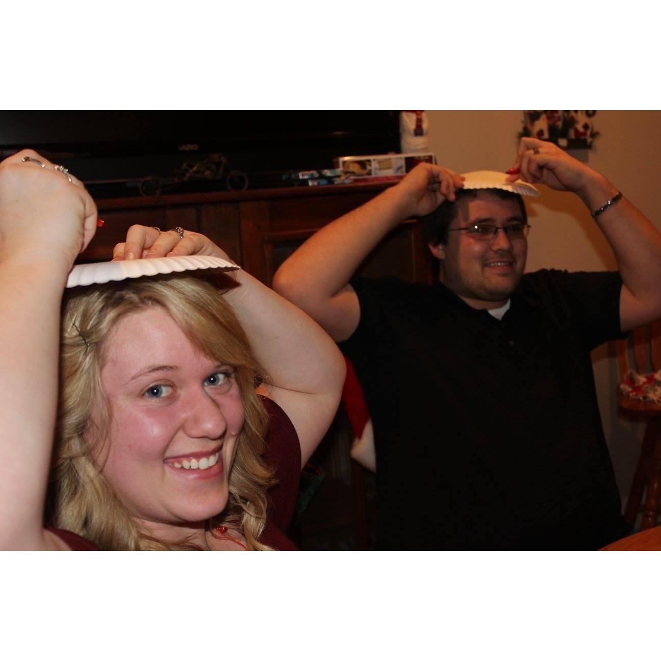 Playing silly Christmas games last year!