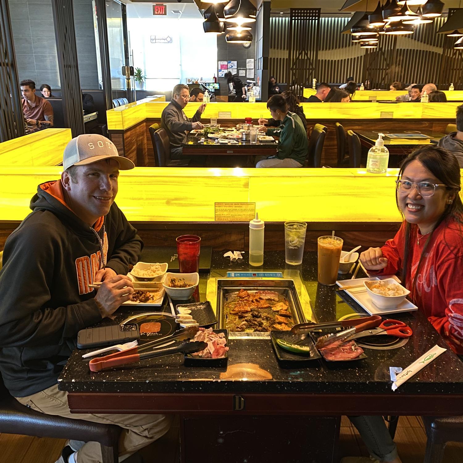 BOB'S FIRST EVER KOREAN BBQ! he's so overwhelmed and doesn't know what to do and order and he is very skeptical to order more and so surprised when I told him this is ALL YOU CAN EAT! No he is a PRO!