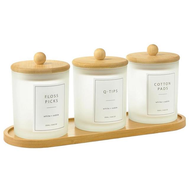 white + sable Qtips Holder|Qtip Dispenser |Qtip Holder Bathroom Set |Bathroom Jars |Glass Bathroom Jars|Apothecary Jars with Lids|Cotton Ball Holder|Apothecary Jars|Glass Qtip Jars with Lids