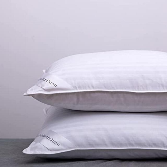 ArcticNorthDown Goose Down Feather Hotel Collection Bed Pillows for Sleeping Pair Standard Pillows for Back, Stomach or Side Sleepers Stripe White Color Set of 2 Pillows