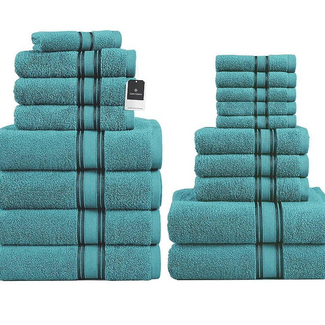 Lane Linen Luxury Bath Towels Set - 100% Cotton Bathroom Towels, Zero Twist, Quick Dry Shower Towel, Extra Aborbent Bath Towel, Super Soft, 6 Bath Towels, 6 Hand Towels, 6 Wash Cloths - Teal (18 Pack)