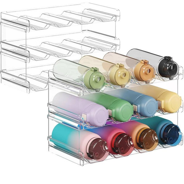Lifewit Stackable Water Bottle Organizer for Cabinet, Plastic Bottle Holder Fits Bottles & Tumblers up to 3.8" Diameter, Pantry, Countertop & Fridge, 3 Tier Holds 12 Bottles, 2 Pack