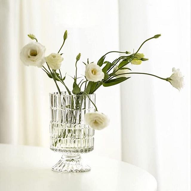 TYFOTS Elegant Simple Glass Vase,Vertical Stripe Glass Vase，Table Glass Vase，Home Decoration Vase, Celebration, Party, Activity Planning, Glass Crafts (Clear-1)