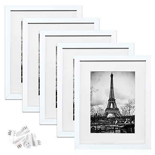 upsimples 11x14 Picture Frame Set of 5,Display Pictures 8x10 with Mat or 11x14 Without Mat,White Photo Frames for Wall Display