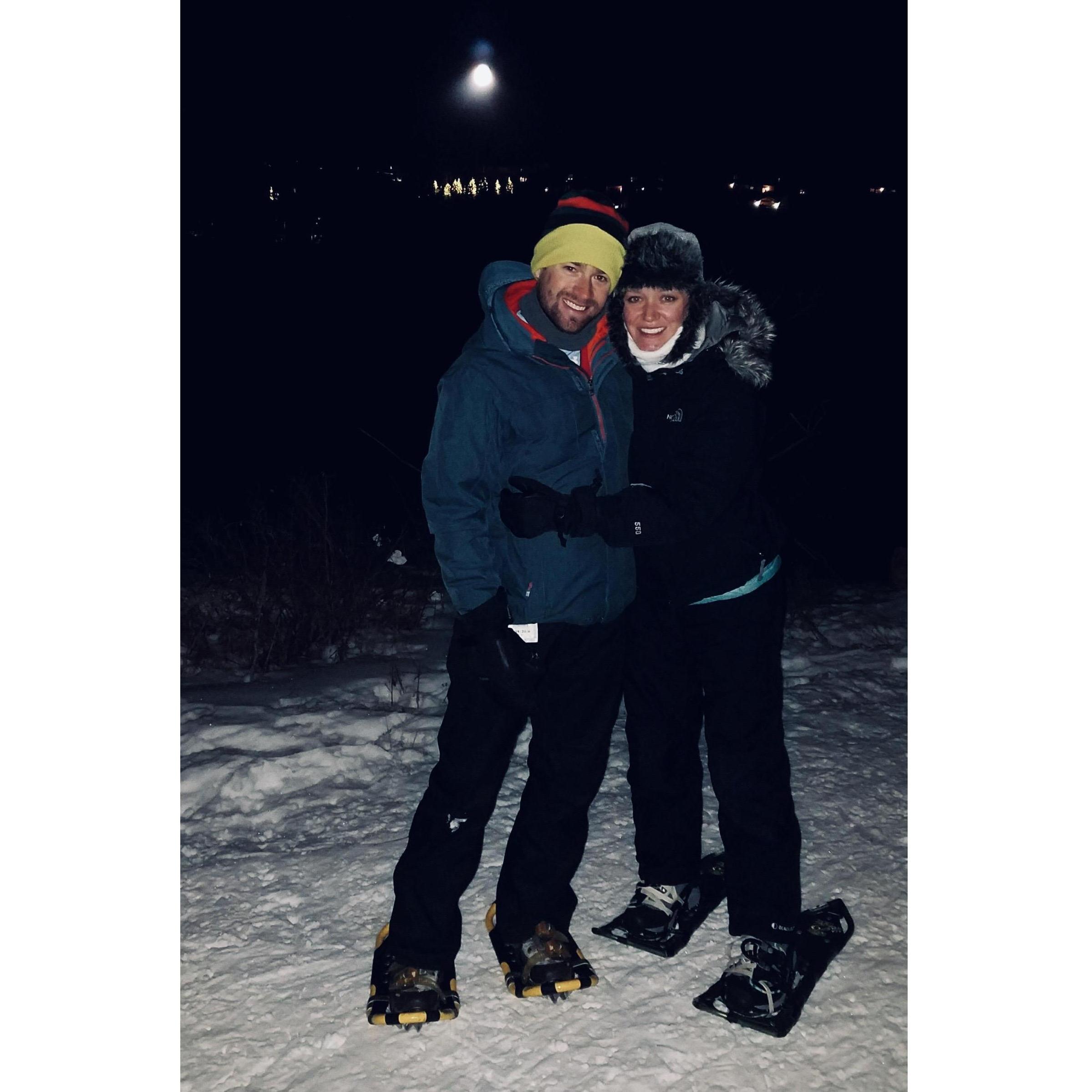 He proposed in the moonlight on a nighttime hike in Park City, Utah on January 2, 2018.