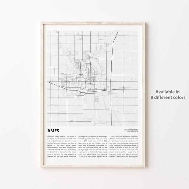 Ames Map Print, Ames Travel Map, Ames Wall Decor Art, Ames Iowa, Housewarming Gift Personalized Map poster print
