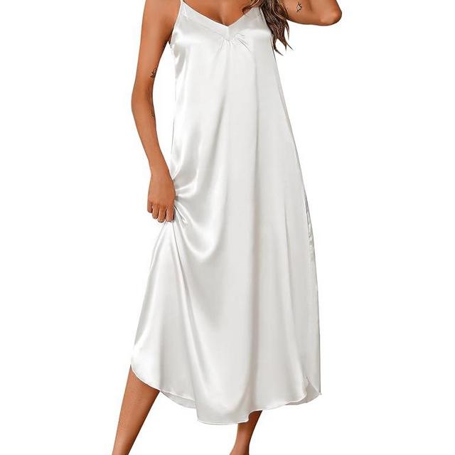 ouansyltg Women Long Satin Nightgown Silk Slip Dress Sexy V Neck Sleepwear Loose Sleeveless Nightshirt