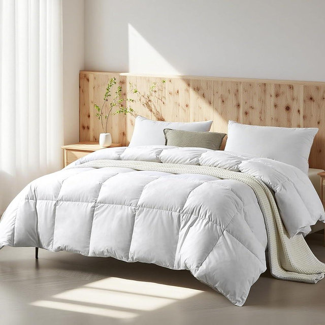 Farm To Home Organic Cotton Feather and Down Comforters Queen Size, 100% Organic Cotton Cover, All Seasons Duvet Insert, 4 Corner Tabs, Naturally Breathable White Bedding Comforters, 90"x90"
