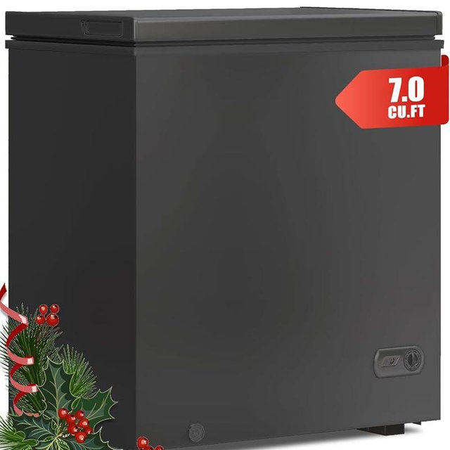 TABU 7.0 Cubic Feet Chest Freezer, Compact Top Opening Deep Freezer with 7 Level Adjustable Thermostat & Removable Basket, Low Noise, Freestanding (Black, 7.0 Cu.Ft.)