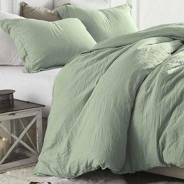 KimLuxz Sage Green Duvet Cover Queen Size 3 Pieces, Soft & Lightweight Light Green Quilt Cover Set - 1 Neutral Duvet Cover with Zipper (90x90) and 2 Pillowcases for Women Men
