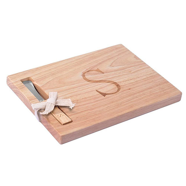 Monogram Oak Wood Cheese Board With Spreader,S-Initial (S)