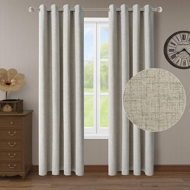 LORDTEX 100% Blackout Curtains for Bedroom Linen Textured Burlap Room Darkening Curtains Thermal Insulated Window Treatment Drapes Light Blocking for Kitchen Room (2 Panels, 52 x 72 inches, Cream)