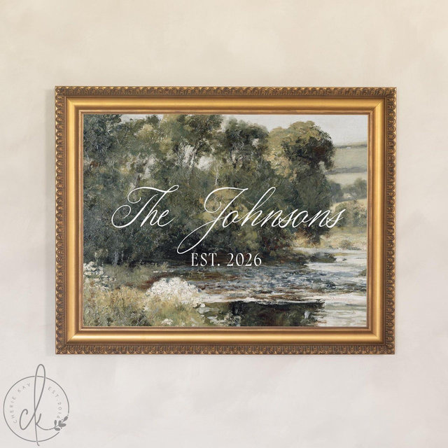 Personalized Last Name Sign | Vintage Landscape Framed Canvas | Wedding Gift for Couple | N150