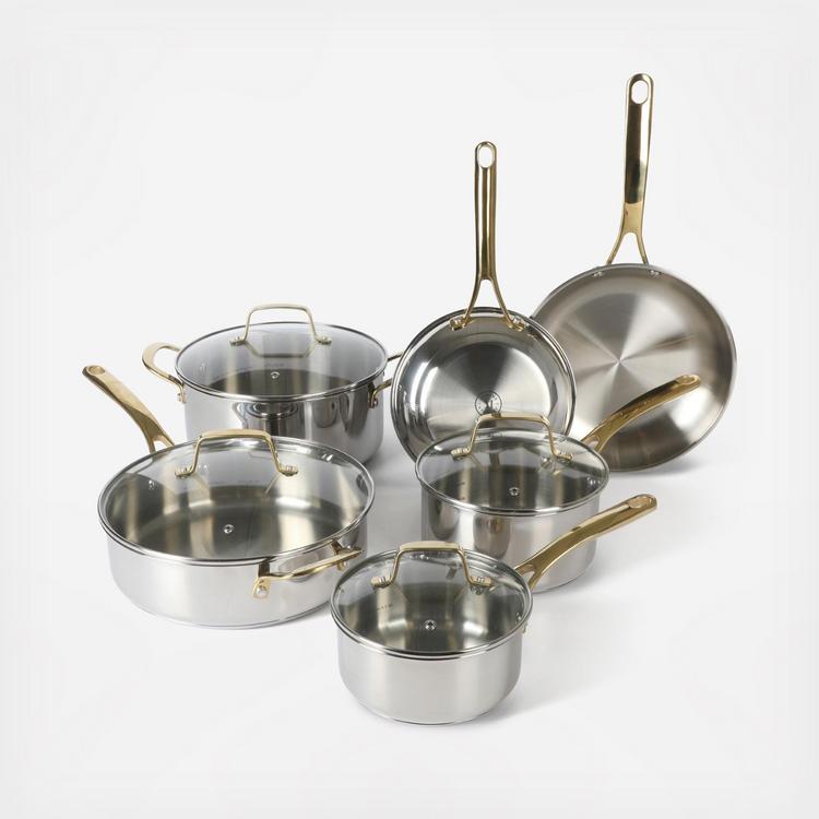 Martha Stewart, Castelle 10-Piece Cookware Set with Golden Handle
