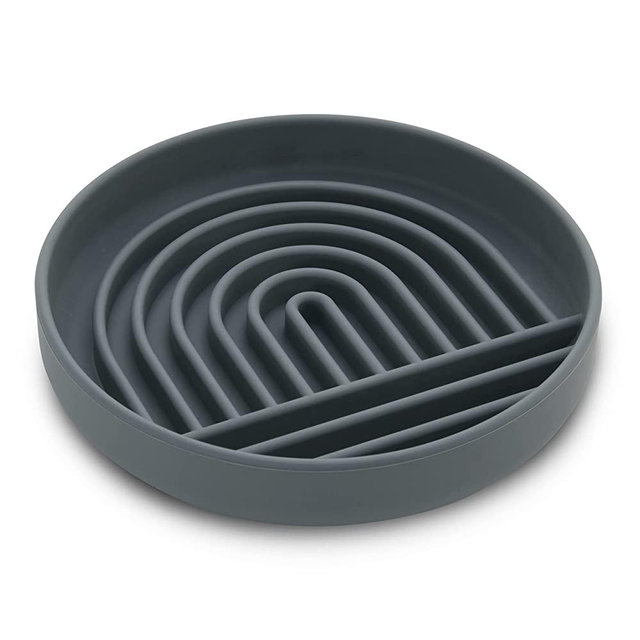 Slow Feeder Dog Bowl: The Slowdown Bowl is A Modern, Silicone Puzzle Bowl & Lick Mat. Slow Eating, Stop Gulping, Take It Easy. Dishwasher Safe. (Charcoal)