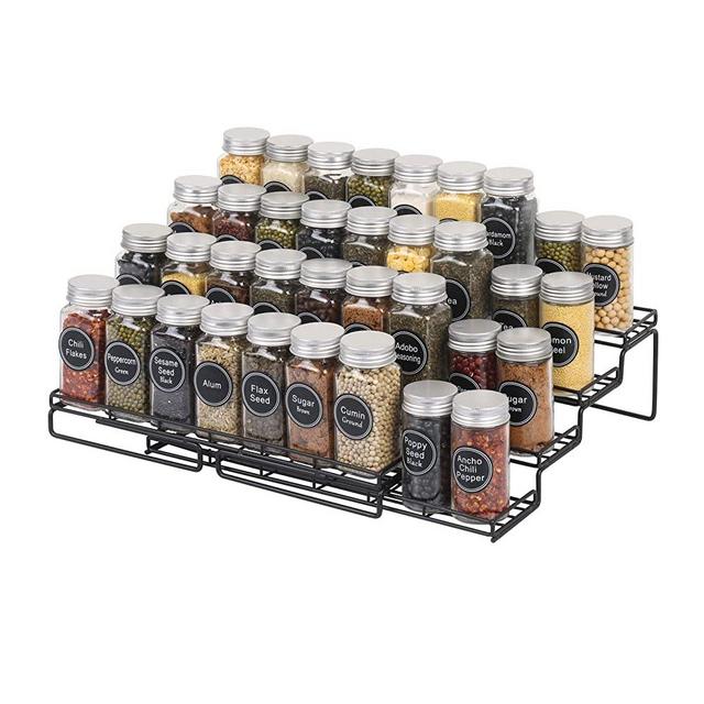 SWOMMOLY Expandable 4-Tier Spice Rack Organizer, for Cabinet or Countertop, 12.7" to 25.3", Black