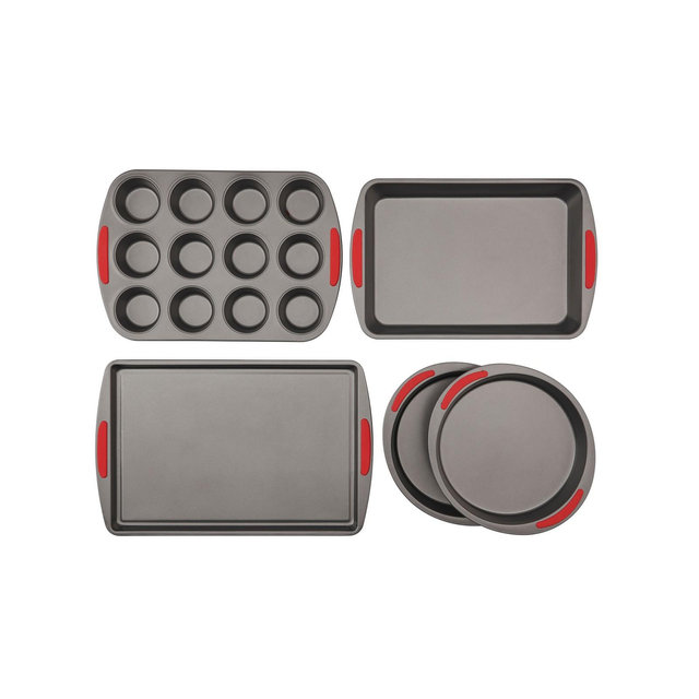 Good Cook Mega grip 5 Piece Nonstick Steel Bakeware Set with Cookie Sheet, Roast Pan, 2 Cake Pans, and Muffin Pan