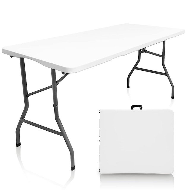 Bi-Fold Plastic Folding Table, 5 FT Folding Table, Plastic Portable Tables for Dining Parties Card Picnic Camping, Granite White