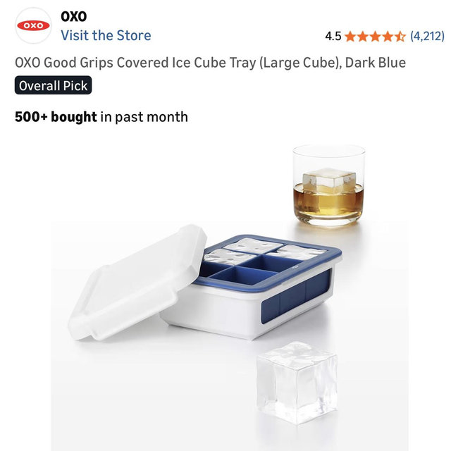 OXO Good Grips Covered Ice Cube Tray (Large Cube), Dark Blue