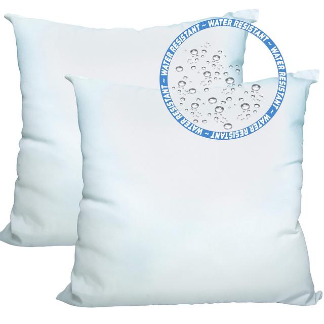 Foamily Set of 2-20 x 20 Premium Outdoor Water and Mold Resistant Hypoallergenic Stuffer Pillow Throw Inserts Sham Square Form, Standard/White - Made in USA
