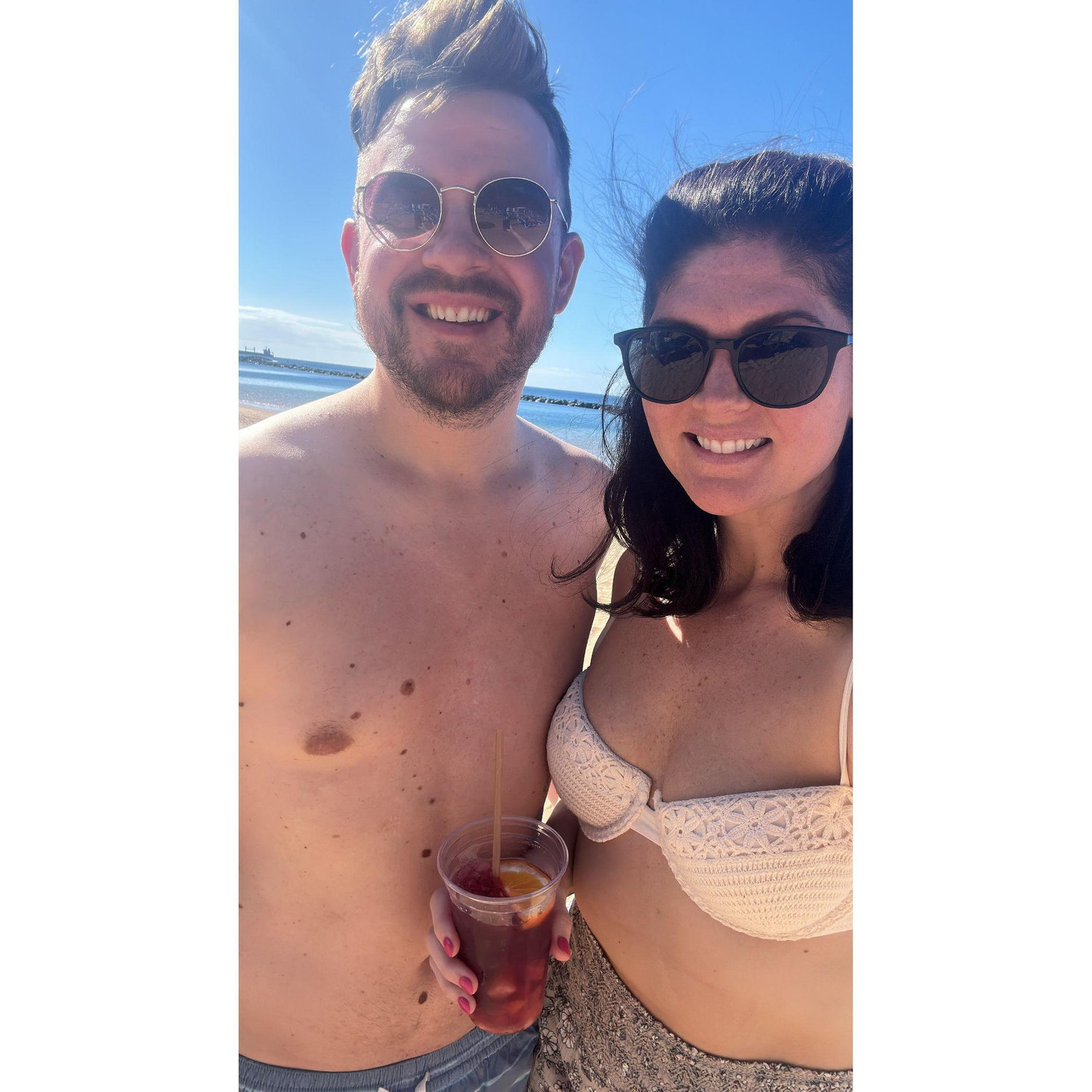 Sangria and prawns on the beach (Playa de Las Teresitas, Tenerife, Canary Islands)
