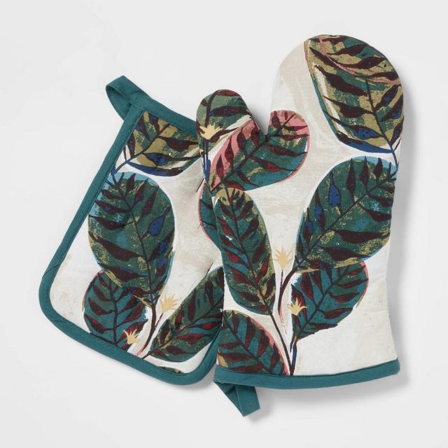 2pc Cotton Leaf Oven Mitt and Pot Holder - Threshold™