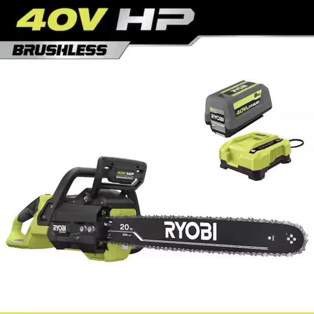 40V HP Brushless 20” Battery Chainsaw with 8 Ah Battery & Rapid Charger