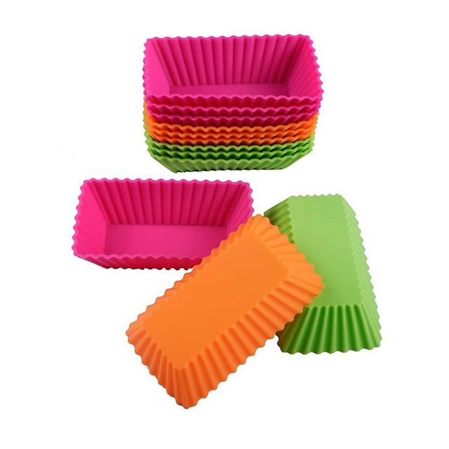 Webake Rectangular Cupcake Liners Baking Cups 4.3 Inch Reusable Nonstick Silicone Mini Loaf Pan (Pack of 12)