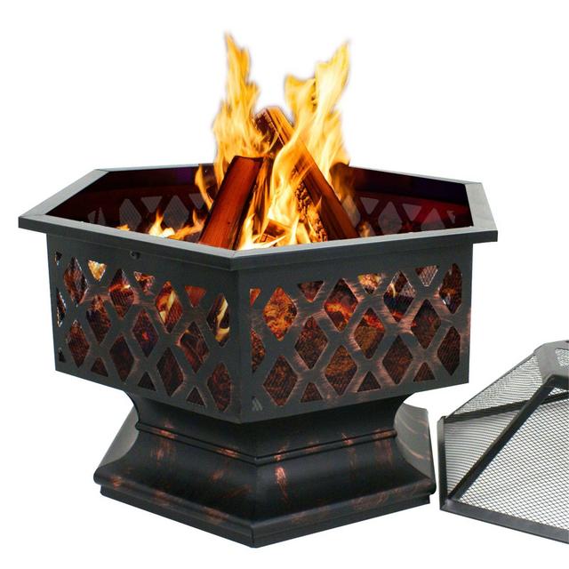 24" Fire Pit Wood Burning Fireplace Patio Backyard Heater