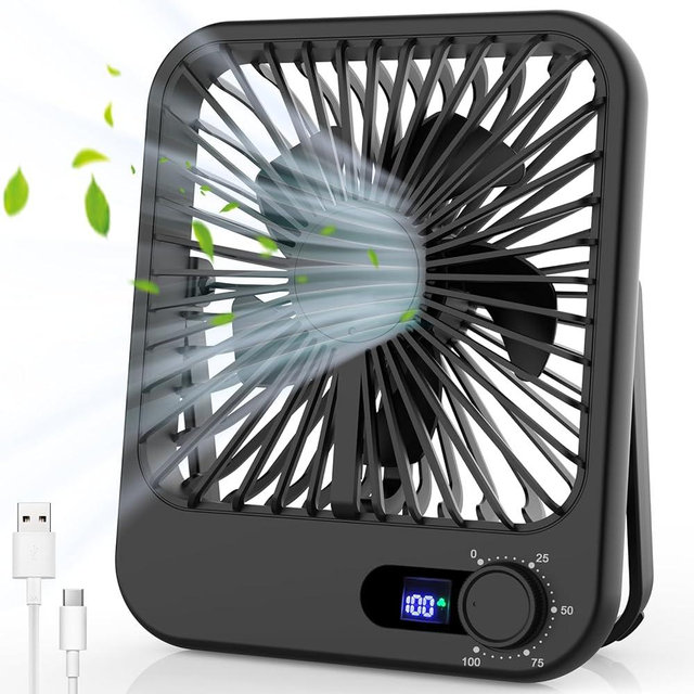 Cooperwin Small Desk Fan, 100 Speeds Personal Fan Portable Rechargeable with Battery Powered, 180°Tilt Adjustable Quiet Bedroom Fan, Home Beach Camping Travel Office Desk Accessories, Black