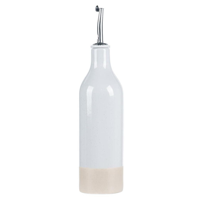 famiware Milkyway 16oz Ceramic Olive Oil Dispenser Bottle, 1 Piece Oil Dispenser for Kitchen with Stainless Steel Pourers, Suitable for Storage Vinegar, Soy Sauce, Coffee Syrup, Liquids, Light Gray