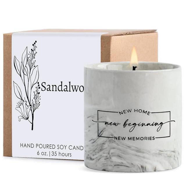 FreeJac House Warming Gifts New Home Housewarming Gift for Women Men Friend - New Home Gift Ideas New Homeowner Gifts House Warming Decoration Party Decor Ceramics Sandalwood Scented Candle 6oz