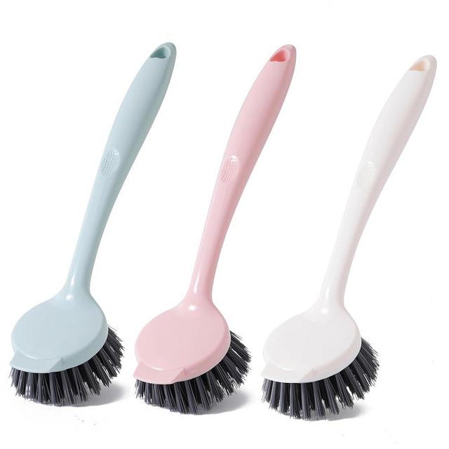 Kagyuan 3 Pack Multifunctional Kitchen Dish Scrubber Brush with Built-in Scraper, Dish Brush with Handle,Kitchen Scrub Brushes for Cleaning, Dish Scrubber with Stiff Bristles for Sink, Pots, Pans