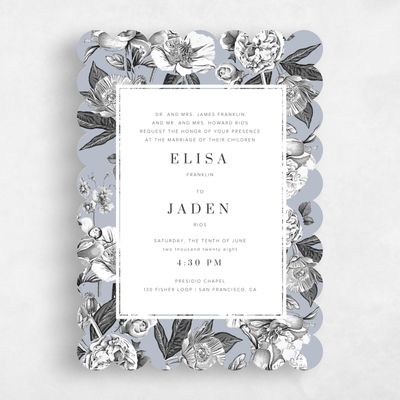 Blue Scalloped Wedding Invitation - Trèfle Portrait