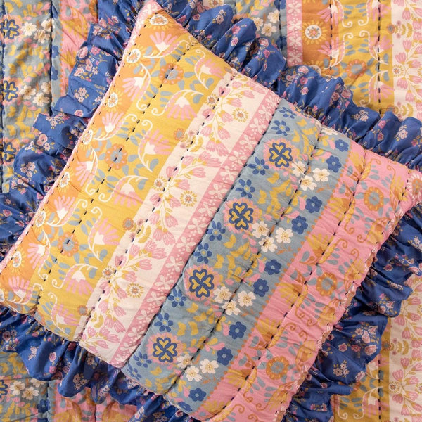 Ruffle Skirt Euro Sham - Blue Borders