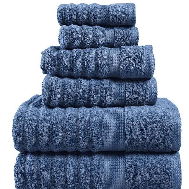 Luxury Bath Towels for Bathroom Towels Decorative Set of 6, 100% Cotton Quick Dry Bath Towels, Hand Towels and Washcloths Sets, Soft Workout Towels for Gym, Body Towels, Hotel Collection Towels- Denim