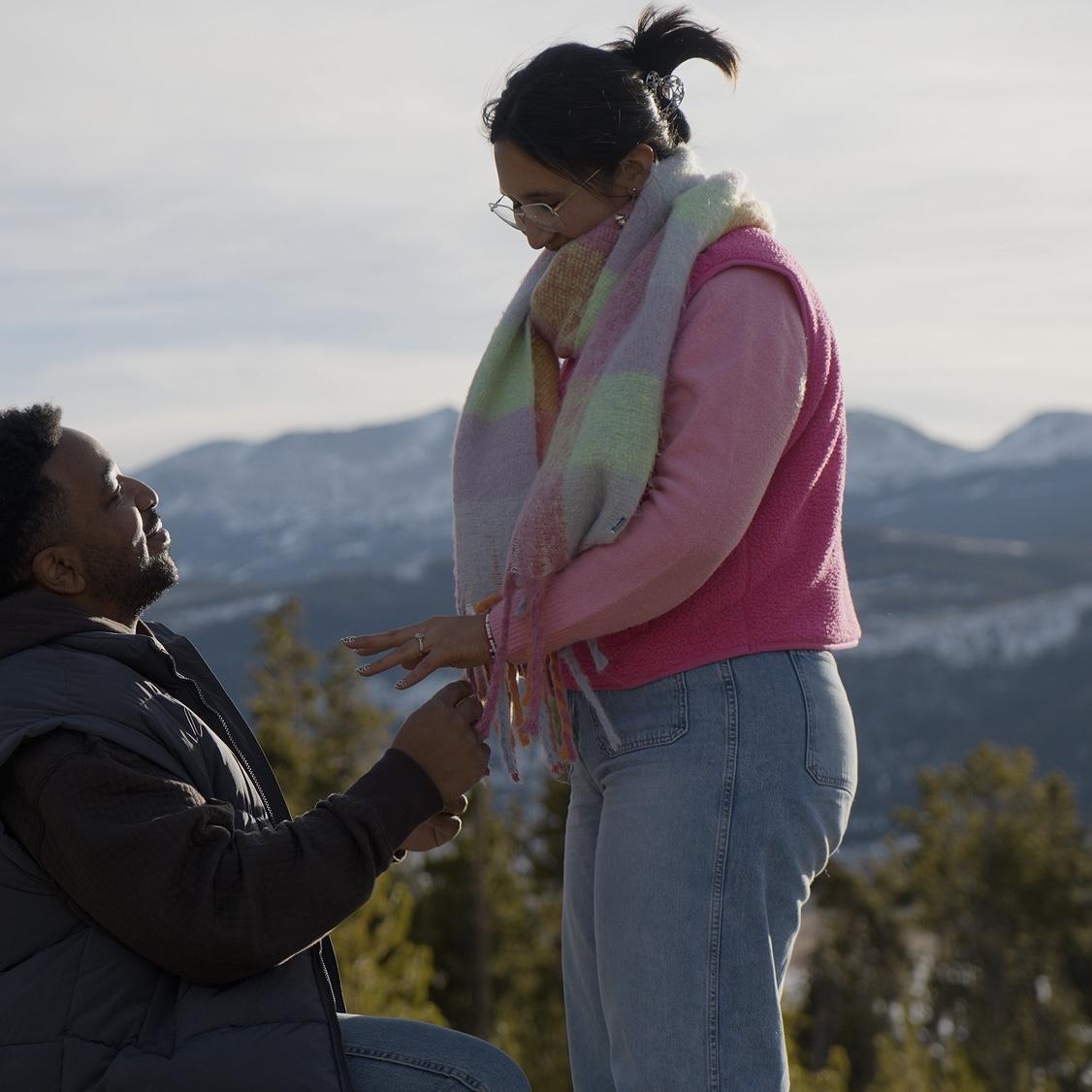 “THE MOMENT” 

Forgot everything he was gonna say and asked “marry me or what” 
It’s was a funny moment but such a lovely memory
