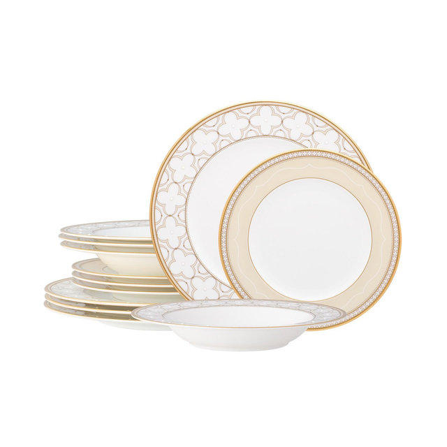 Noritake Trefolio Gold 12-Piece Dinnerware Set, Service For 4
