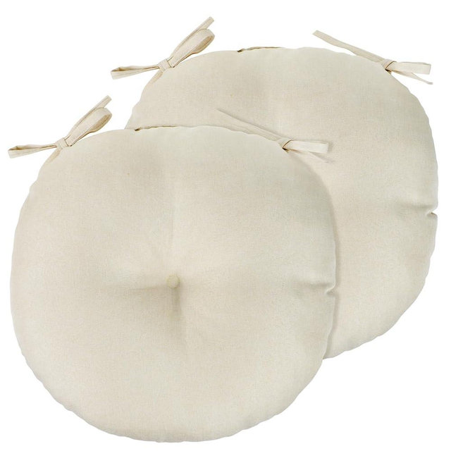 PRONOUS Beige Bistro Chair Cushions Set of 2, 15" Round Seat Chair Pads with Ties for Dining Room Patio