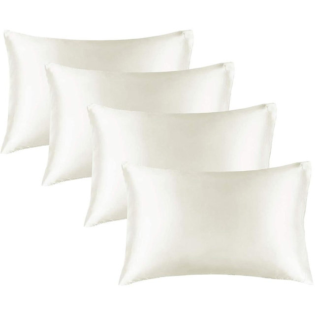 BEDELITE Satin Silk Pillowcase for Hair and Skin, Ivory Pillow Cases Standard Size Set of 4 Pack Super Soft Pillow Case with Envelope Closure (20x26 Inches)