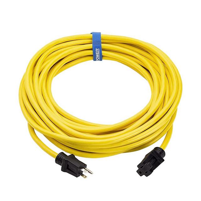 Clear Power 50 ft Heavy Duty Outdoor Extension Cord 12/3 SJTW, Yellow, Water & Weather Resistant Flame Retardant, 3 Prong Grounded Plug, DCOC-0145-DC