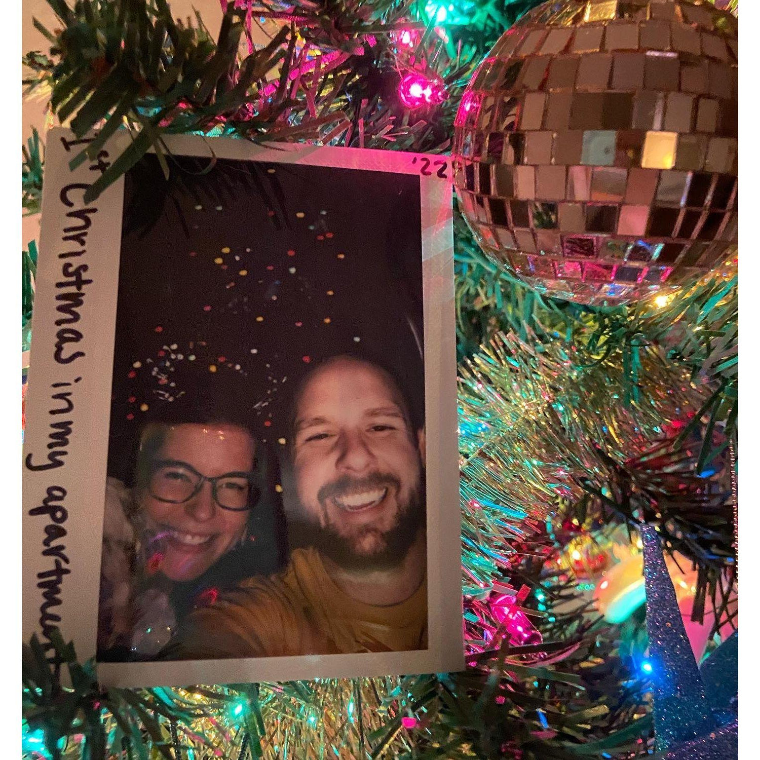 Our first Christmas in my apartment! (Disco Christmas tree!)