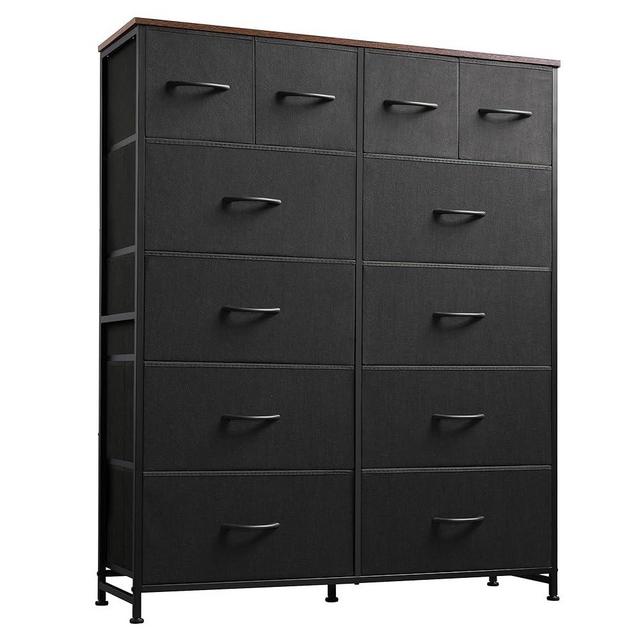 WLIVE Tall Dresser for Bedroom with 12 Drawers, Dressers & Chests of Drawers, Fabric Dresser for Bedroom, Closet, Fabric Storage Dresser with Storage Drawers, Wood Top, Black and Rustic Brown