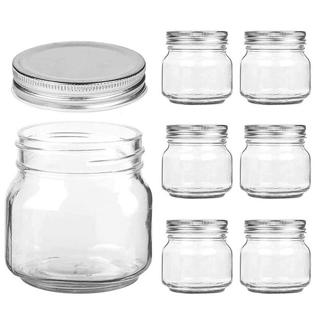 Mason Jars Regular Mouth - 8 oz Clear Glass Jars with Silver Metal Lids for Sealing, Food Storage, Overnight Oats, Jelly, Dry Food, Jam,DIY Magnetic Spice Jars, 6 Pack