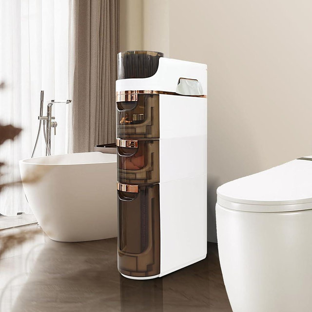 BGYMF Slim Bathroom Cabinet, Space-Saving Narrow Design, Mobile and No Installation Required, Perfect for Small Space Laundry Rooms, Toilet Areas, and Living Room Gaps (3-Tiers)