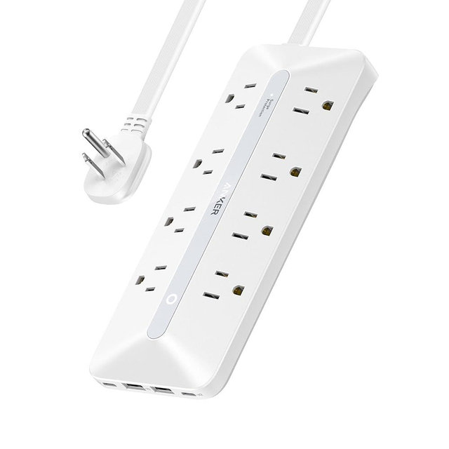 Anker Power Strip with 900J Surge Protector, Flat Plug Extension Cord with Multiple Outlets, 8 AC, 2 USB A & 2 USB C Ports for 35W Max, 5ft Outlet Extender, Dorm Room Essentials, Home Office