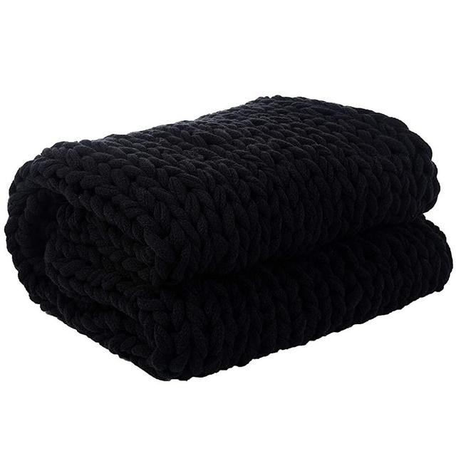 Cheer Collection Chunky Cable Knit Throw Blanket - Beautiful, Decorative, Ultra Soft Accent Throw - 50 x 60 inches, Black