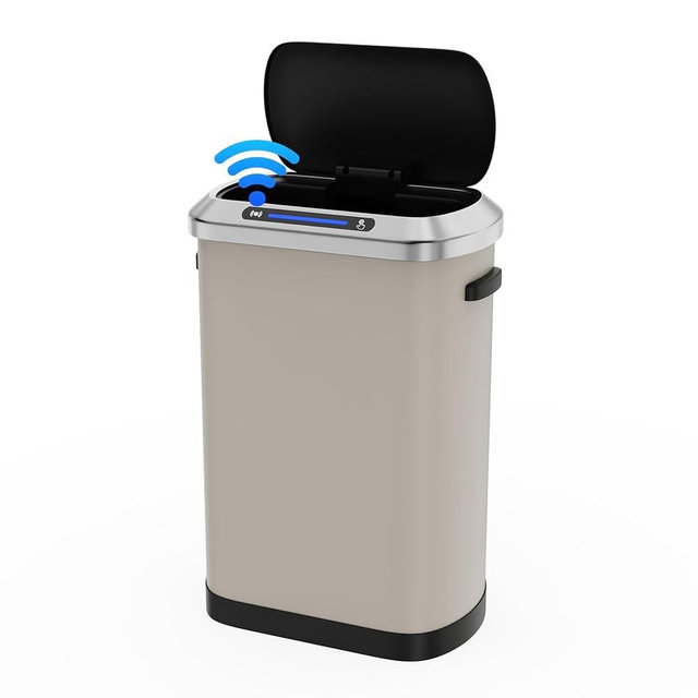 13 Gallon 50L Gray Automatic Smart Trash Can with Lid for Kitchen Office Bedroom Waste Bin and More, Stainless Steel Thickened Body and Super Mute Sensor Lid Garbage Can with 30 Count Garbage Bags