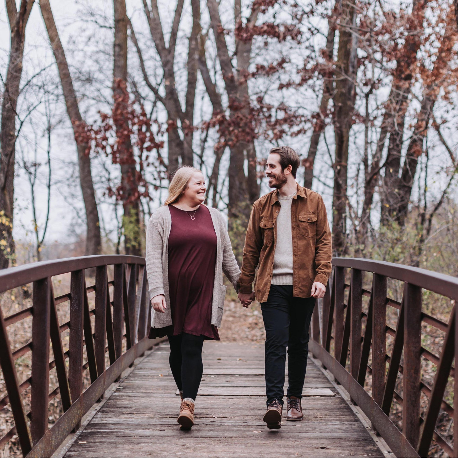 Engagement photos by Jessica Knighton Photography. Taken 18 November 2024 at Springbrook Nature Center.