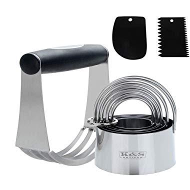 K&S Artisan Pastry Cutter Set Professional QUALITY Biscuit Cutter set Dough Blender + 5 Round stainless steel Cookie Cutters with Handle Heavy Duty Baking Dough Tools & Pastry Utensils in a Gift Box